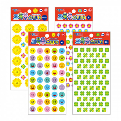 [종이나라]교육용스티커 (표정,클로버,해바라기,꽃 10매 4종택1)