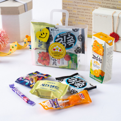 [달리토리] 하트스마일 손잡이 주스 간식백 (라벨무료/주문제작)
