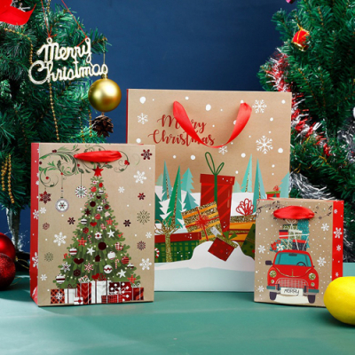 [나성유통] 골드배경 성탄절 종이가방 크리스마스 선물용 종이쇼핑백