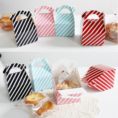 [나성유통] 손잡이 사선줄무늬 쿠키박스 간식 답례품포장