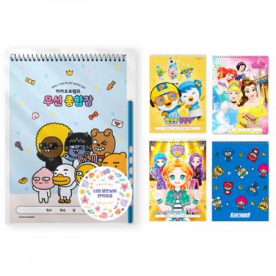 [다나스쿨] 카카오 뽀로로 디즈니 카트라이더  큐티팝걸즈 종합장 + 프리미엄 2B 교정연필 + 칭찬 왕스티커 세트