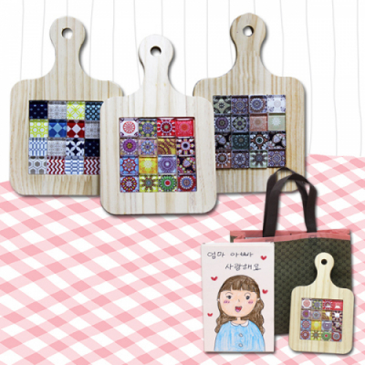 [이지피아] 모자이크 타일 원목 냄비 받침