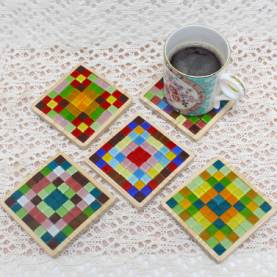 [이지피아] 원목 타일 컵받침_쇼핑백 포함