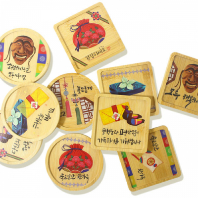 [이지피아] 대나무 컵받침 전통 투명 스티커 (5인세트)