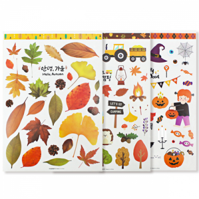 [이지피아] 가을 투명 스티커 3매입 (4종 택1)