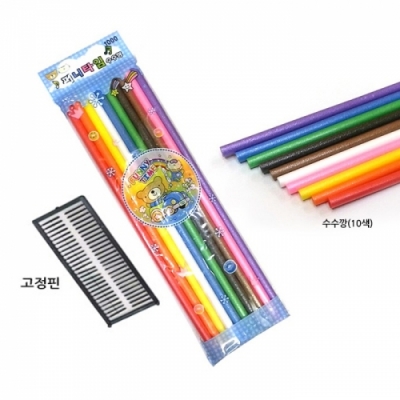 [퍼니타임] 칼라 원형 사각 수수깡 만들기 재료 10색 + 수수깡 전용 고정핀 (2종 택1)