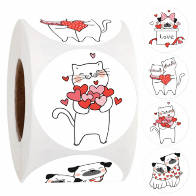 [빨간오리] 팬시 강아지 고양이디자인 동물 애니멀 선물 감사 스티커 1롤500매