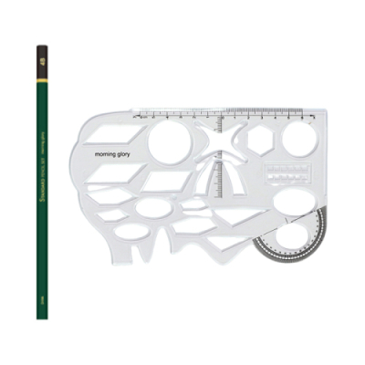 [모닝글로리]안전한 소프트 각도기 모양자 + 제도연필 4B 세트