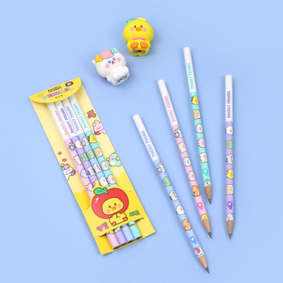 [핑크풋] 귀여운 쪼꼬미프렌즈 캐릭터 진한심 진한 연필 B 4자루