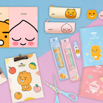 [카카오프렌즈] 원더풀 문구 세트 (클립보드, L홀더, 스프링 노트,  연필, 필통, 가위, 풀, 지우개 세트)