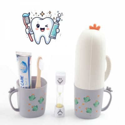 [다나스쿨] 휴대용 대나무 칫솔 치약 선인장 양치컵 세트 (아동 성인 택1)