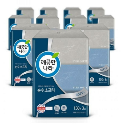 [깨끗한나라] 2겹 천연펄프 순수소프티 150매 3입X12팩 합36입 미용티슈