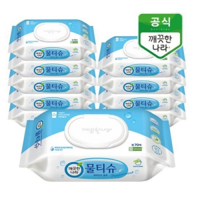 [깨끗한나라] 페퍼민트 블루 캡형 70매X10팩 물티슈