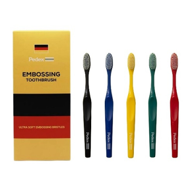 [PEDEX] 독일 페덱스 치석/백태제거 치아미백 엠보싱 초극세모 3.3cm 슬림 칫솔 5개입 (칫솔모 독일산)