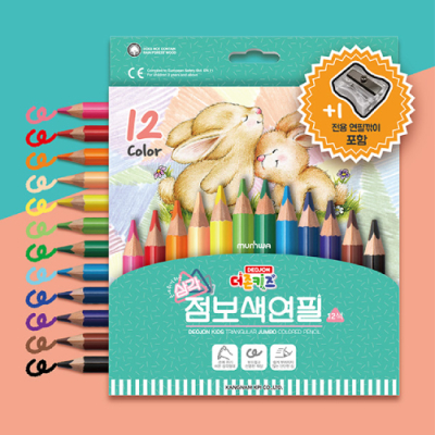 [문화연필] 더존 키즈 삼각점보 색연필 12색 세트