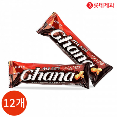 [롯데] 가나 초코바 땅콩 45g x 12개