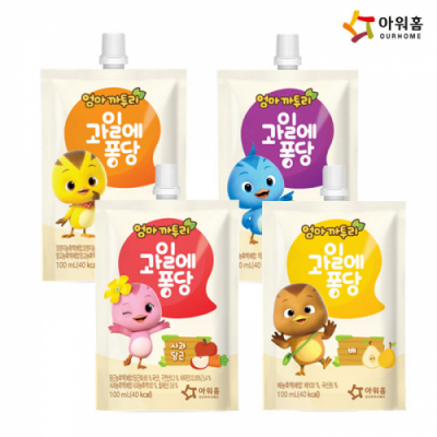 [아워홈] 엄마까투리 과일에 퐁당 100ml x 10개 4종(배,사과당근,오렌지망고,포도)