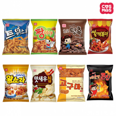 [코스모스] 스낵 10종(매운맛콘칩,쌀떡볶이,맛새우칩,치킨핫강정,짱이야,초코팅촉,트위스트,고구마형과자,왕소라)