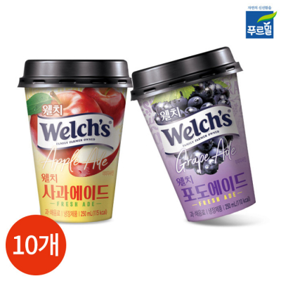 [푸르밀] 웰치스 에이드 250ml x 10개 2종(포도,사과)