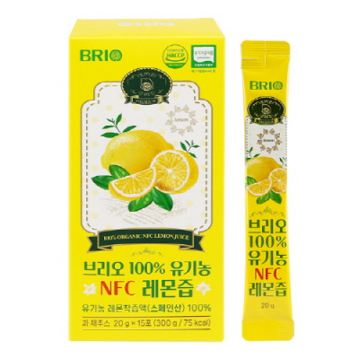 브리오 100% 유기농 NFC 레몬즙 (20gx15포)/유기농 레몬(스페인산)착즙 100%(3박스구성)