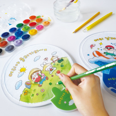 [파코파코] 컬러링 접이식 부채 3종 (수박/바다/무지) 택 1