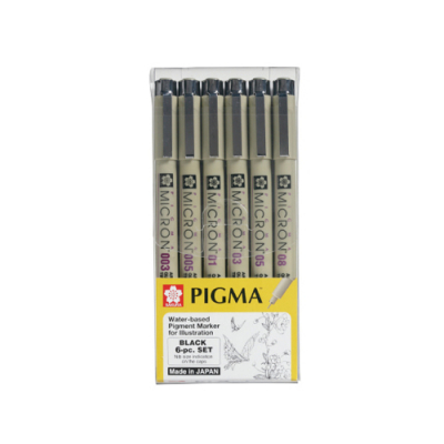 [사쿠라] 피그마 피그먼트 라이너 펜 블랙 6본 세트 (6A)