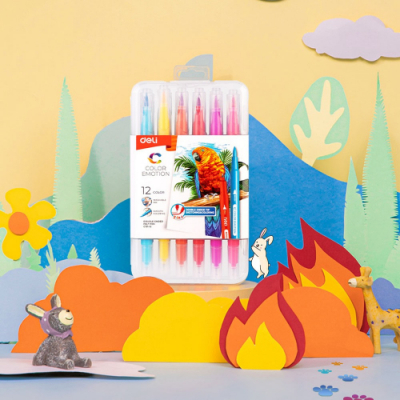 [델리] 라이너 + 붓타입 트윈 캘리그라피 마카펜 12색 (EC151-12)