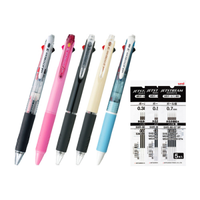 [유니] 제트스트림 3색 볼펜 + 흑 리필심 5개 세트 0.38/0.5/0.7mm