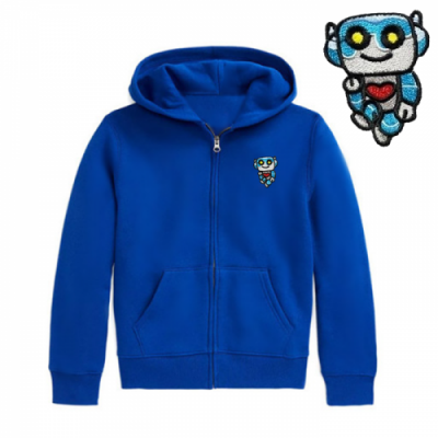 [반티/단체티] 특양면 후드짚업_와펜자수 해피로봇 (국내산/특양면/자수/후드짚업/긴팔/왼쪽가슴)