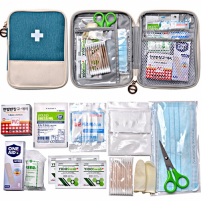 [마이제이디] 응급용품 학교 휴대용 응급처치 용품 미니 파우치_퓨어 구급 세트C/D(2종)(반창고,알콜솜,가위,붕대,단체명 인쇄가능 등)