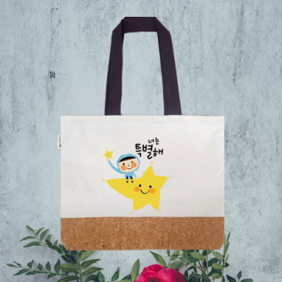 [JD가방] 코르크 배색 아트 디자인 에코백(가로형/숄더백/가방/별도추가인쇄가능)