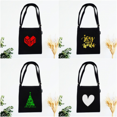 [JD가방] 반짝반짝 글리터 & 포일 아트 디자인 크로스 에코백(블랙/가방/끈길이 조절 가능/속주머니)