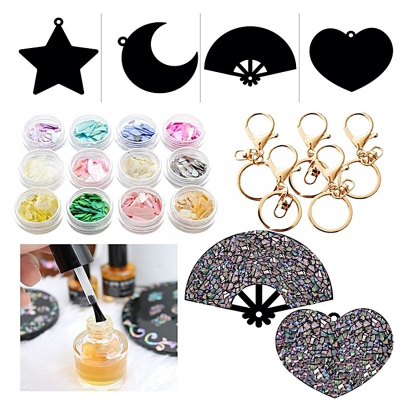 [마이제이디]DIY레진공예_전통자개 키링 만들기 세트(5인용/별,달,부채,하트세트)