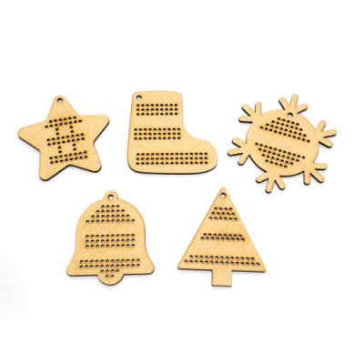 [꿈키수] 우드 스티치 크리스마스 오너먼트 5종 세트