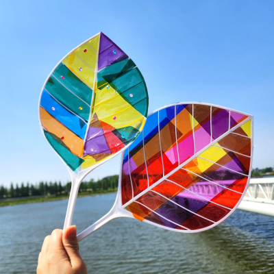 [미아아트] 나뭇잎 셀로판지 투명 부채 만들기