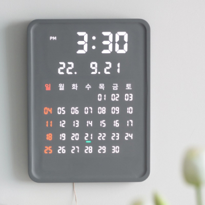 [플라이토] 포시즌 전자 달력 우드 인테리어 LED 벽시계 27cm / 포토사은품