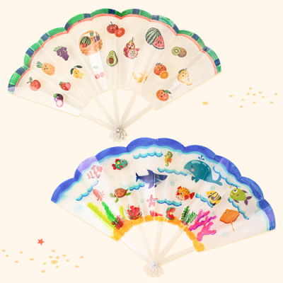 [미술샘] 여름 투명 접이식 부채 꾸미기 (투명 스티커포함)