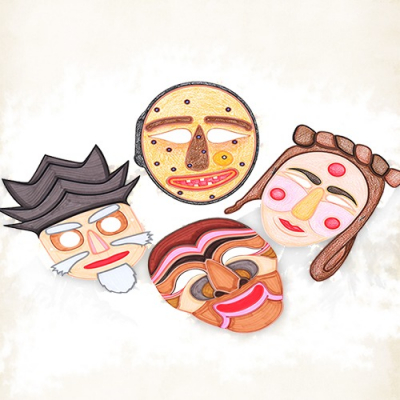 [미술샘] 전통 종이 탈 (4종 set)