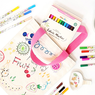 [만꾸]패브릭마카 데코 컬러펜 12색 / 패브릭염색 에코백꾸미기 색칠하기
