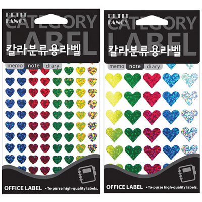 [쁘띠팬시] 하트 스티커 홀로그램 (색상혼합, 7장, 2종택1)