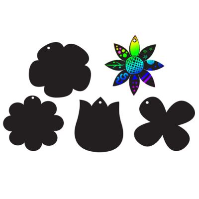 [유니아트] 그리기 모양 스크래치 종이 봄 꽃 5종세트 (각1매입+나무연필1개)