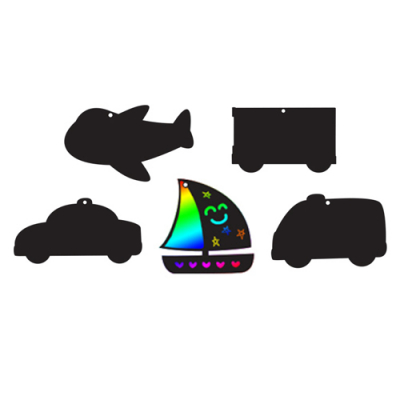 [유니아트] 모양스크래치종이 교통 탈것 5종세트(각1장씩+나무연필1개)