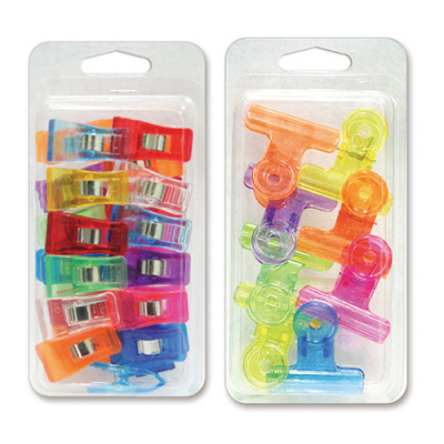 [유니아트] 플라스틱 집게 (소/대, 색상혼합, 2종택1) 사각통