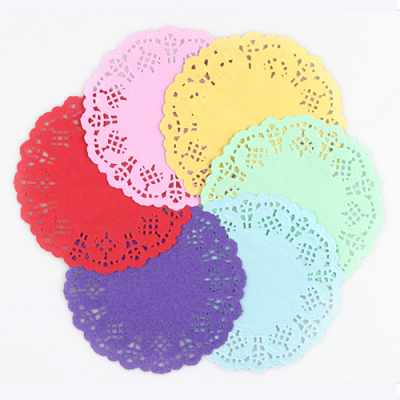 [유니아트] 11cm 칼라 종이레이스 원형 (소, 색상혼합)
