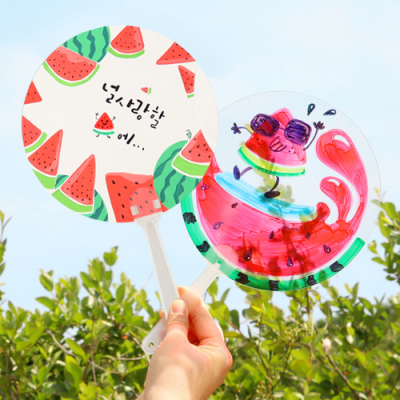 [유니아트] 그리기 손잡이 부채 원형 (1개, 약18cm, 종이/투명 2종택1) 낱개