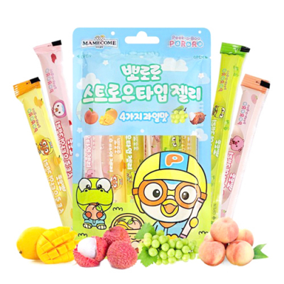 [소원별] 초등간식 뽀로로 스트로우 젤리 4가지 과일맛 (10개, 200g)