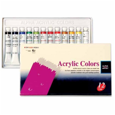 [알파색채] 그린 학생용 아크릴물감 7.5ml 12색