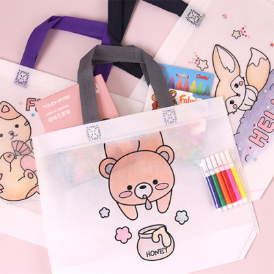 [아이디몬] 그리기부직포가방 세트 대 (사인펜6색 포함, 7종 택1)