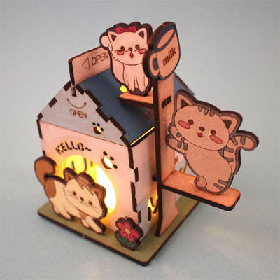 [아이디몬] 우드 DIY 냥냥이네 무드등 (LED촛불포함)