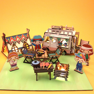 [아이디몬] 우드 DIY 캠핑세트 (LED, 채색도구, 목공풀, 놀이판 포함)